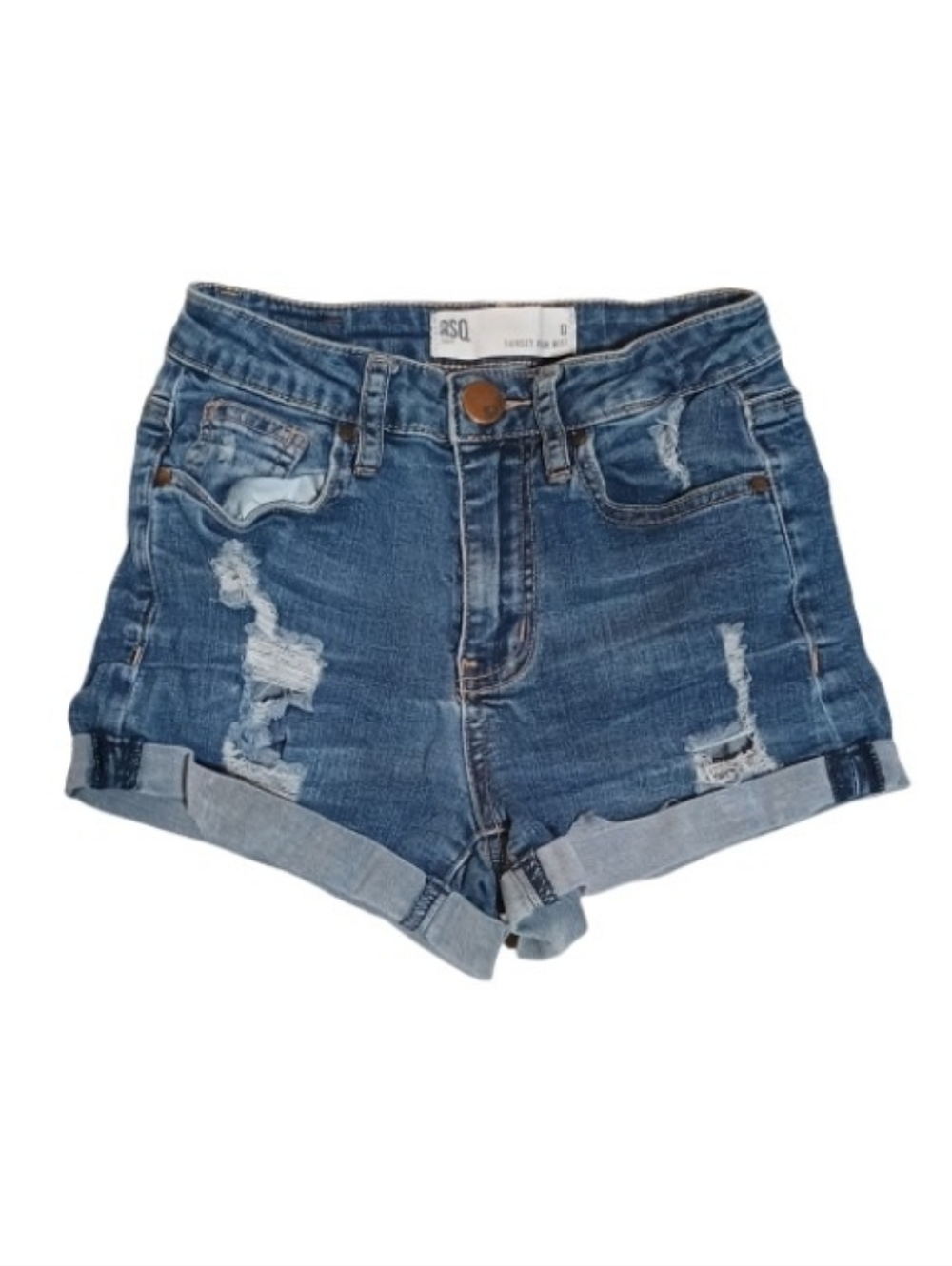 RSQ Distressed Rolled-Cuff Denim Shorts - Blue